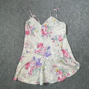Morgan Taylor Short Nightie Large Floral Satin Ruffle Hem Chemise Coquette Fairy